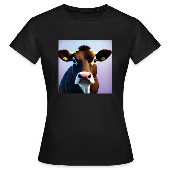 Brown-Kuh auf buntem Hintergrund - Frauen T-Shirt - Schwarz - Vorne - AI Model Female 172 dark (172cm)