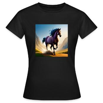 Cheval au galop dans le sable - T-shirt Femme - noir - Devant - AI Model Female 172 dark (172cm)