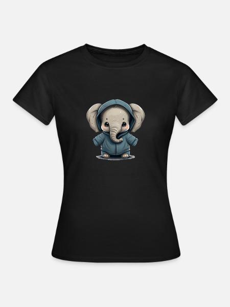 Babyelefant mit Hoodie - Frauen T-Shirt - Schwarz