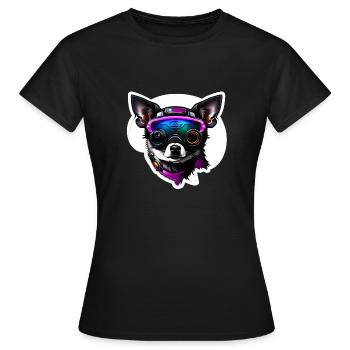 Chihuahua futuriste avec lunettes - T-shirt Femme - noir - Devant - AI Model Female 172 dark (172cm)