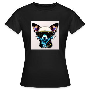 Chihuahua futuriste avec lunettes - T-shirt Femme - noir - Devant - AI Model Female 172 dark (172cm)