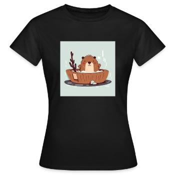 Castor mignon dans la baignoire - T-shirt Femme - noir - Devant - AI Model Female 172 dark (172cm)