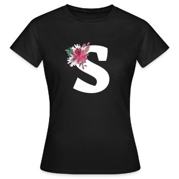 Lettre s floral - T-shirt Femme - noir - Devant - AI Model Female 172 dark (172cm)