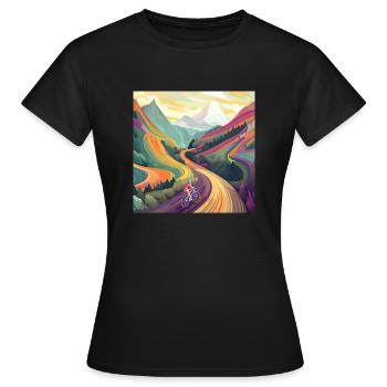 Radfahrerin Bergauffahrt bei Sonnenuntergang - Frauen T-Shirt - Schwarz - Vorne - AI Model Female 172 dark (172cm)