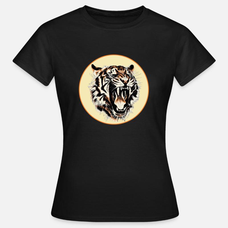 Roaring tiger as a drawing in a circle - Women's T-Shirt - black