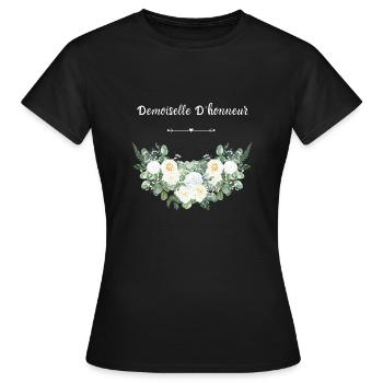 Demoiselle d'honneur floral - T-shirt Femme - noir - Devant - AI Model Female 172 dark (172cm)