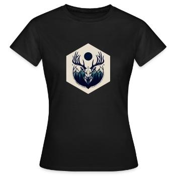 Cerf avec bois - T-shirt Femme - noir - Devant - AI Model Female 172 dark (172cm)