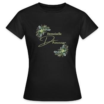 Demoiselle d’honneur floral - T-shirt Femme - noir - Devant - AI Model Female 172 dark (172cm)