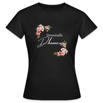 Demoiselle d’honneur floral - T-shirt Femme - noir - Devant - AI Model Female 172 dark (172cm)