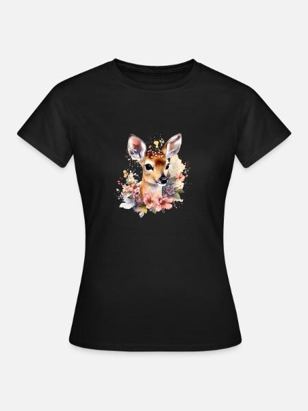 Blumenreh - Frauen T-Shirt - Schwarz