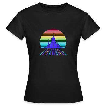 Paysage urbain rétro-futuriste - T-shirt Femme - noir - Devant - AI Model Female 172 dark (172cm)