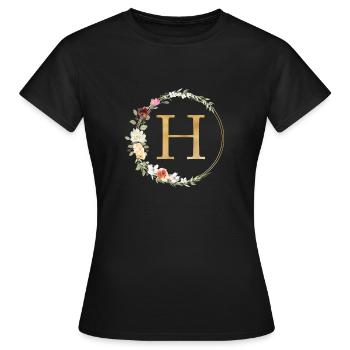 Personalisierbar Monogramm H Floral - Frauen T-Shirt - Schwarz - Vorne - AI Model Female 172 dark (172cm)