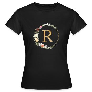 Personalisierbar Monogramm R Floral - Frauen T-Shirt - Schwarz - Vorne - AI Model Female 172 dark (172cm)