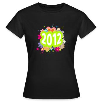 Year 2012 Anniversary Groovy Floral - Women's T-Shirt - black - Front - AI Model Female 172 dark (172cm)
