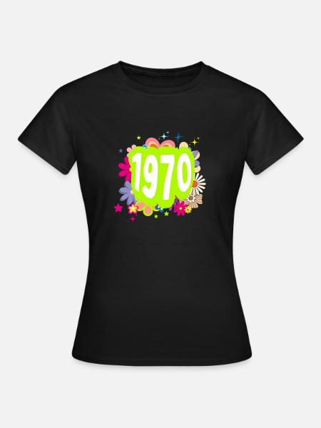 Année 1970 anniversaire Groovy floral - T-shirt Femme - noir