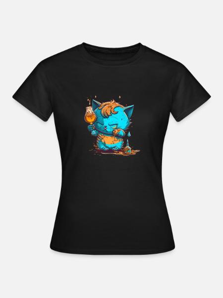 Cute Drunk cat mascot - Frauen T-Shirt - Schwarz
