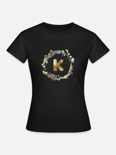 K Monogram Glitter Boho Wreath - Women's T-Shirt - black