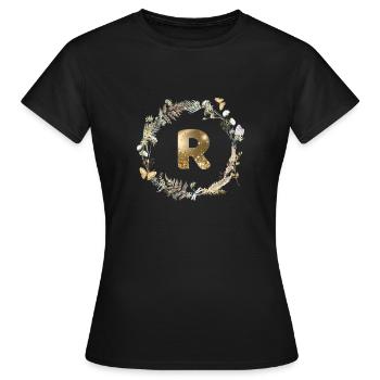 R Monogramm Glitter Boho Kranz - Frauen T-Shirt - Schwarz - Vorne - AI Model Female 172 dark (172cm)