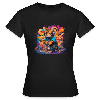 Chat coloré DJ - T-shirt Femme - noir - Devant - AI Model Female 172 dark (172cm)