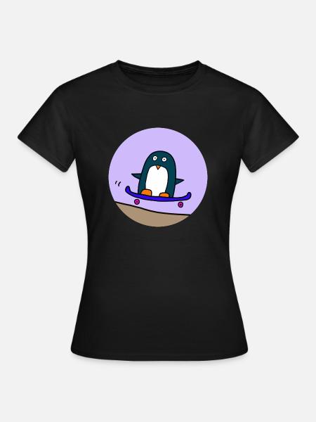 Pinguin fährt skateboard - Frauen T-Shirt - Schwarz