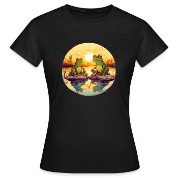 Two frogs enjoy the sun's rays - Women's T-Shirt - black - Front - AI Model Female 172 dark (172cm)