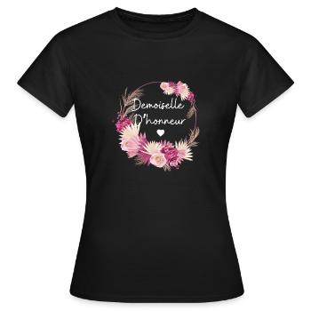 Demoiselle d’honneur floral - T-shirt Femme - noir - Devant - AI Model Female 172 dark (172cm)