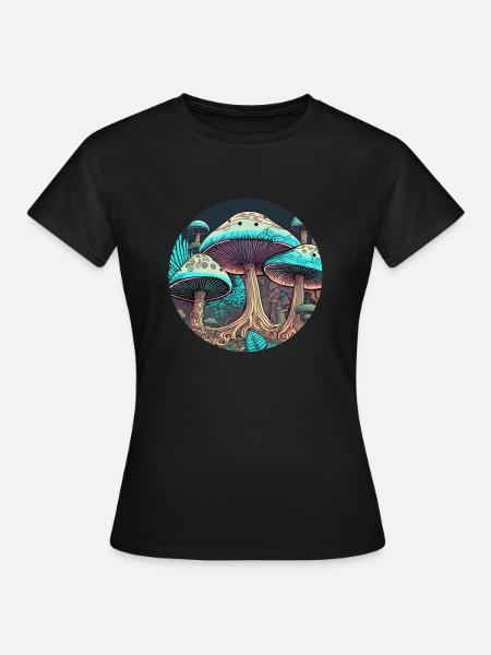 Psychedelischer Pilz-Dschungel - Frauen T-Shirt - Schwarz