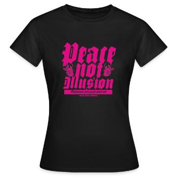 PEACE NOT ILLUSION! Namaste / Hare Krishna - Women's T-Shirt - black - Front - AI Model Female 172 dark (172cm)