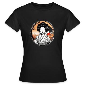 Japan Design Sunset Background - Frauen T-Shirt - Schwarz - Vorne - AI Model Female 172 dark (172cm)