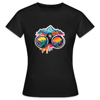 Fernglas / Beobachtung / Observation / Abenteuer - Frauen T-Shirt - Schwarz - Vorne - AI Model Female 172 dark (172cm)