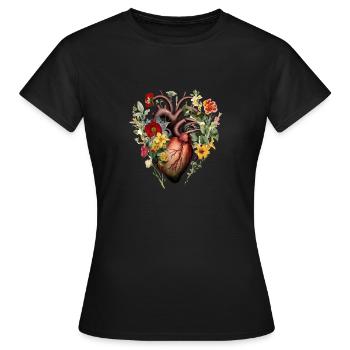 Herzblume | Herz Design | Herz aus Blumen | Blumen - Frauen T-Shirt - Schwarz - Vorne - AI Model Female 172 dark (172cm)