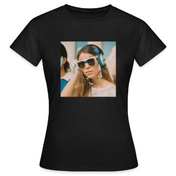 Femme qui écoute de la musique pop - T-shirt Femme - noir - Devant - AI Model Female 172 dark (172cm)