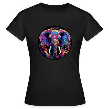 Elefant Neon Geschenk Wildtiere Fans Elfenbein - Frauen T-Shirt - Schwarz - Vorne - AI Model Female 172 dark (172cm)