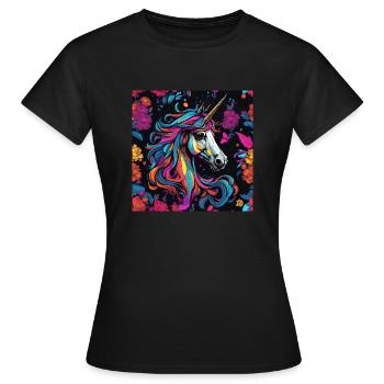 Fantasy Einhorn Pop Art - Frauen T-Shirt - Schwarz - Vorne - AI Model Female 172 dark (172cm)