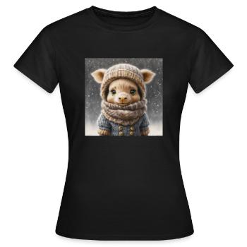 Animal d’hiver mignon avec des vêtements dans la neige - T-shirt Femme - noir - Devant - AI Model Female 172 dark (172cm)