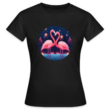 Flamingo Flock Tropical, Liebe Flamingos - Frauen T-Shirt - Schwarz - Vorne - AI Model Female 172 dark (172cm)