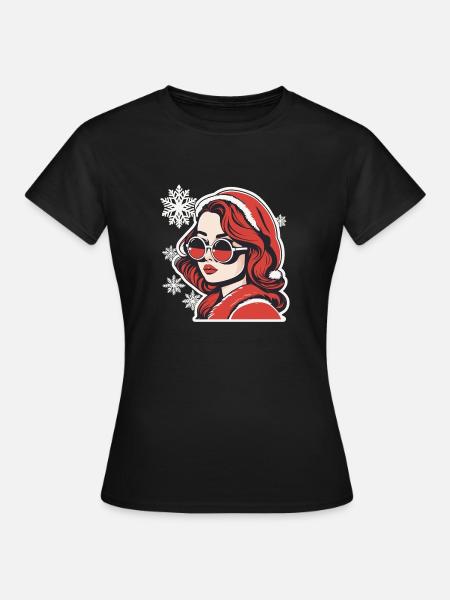 Mädchen Weihnachten Zeichnung - Frauen T-Shirt - Schwarz