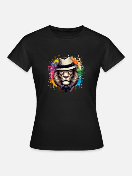 Löwe mit Fliege - Frauen T-Shirt - Schwarz
