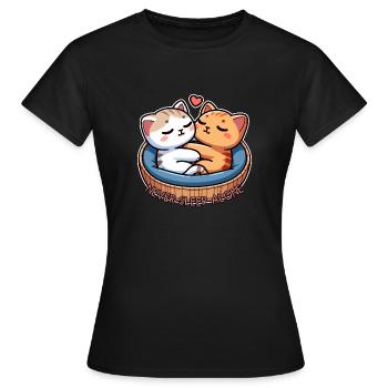 2 Cats in the Cat Basket - Never Sleep Alone - Women's T-Shirt - black - Front - AI Model Female 172 dark (172cm)