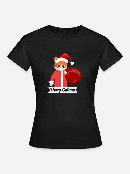 Merry Catmas - Frauen T-Shirt - Schwarz