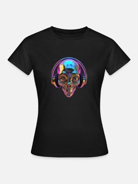 Chromatischer Alien-Kopf mit Kopfhörern - Frauen T-Shirt - Schwarz