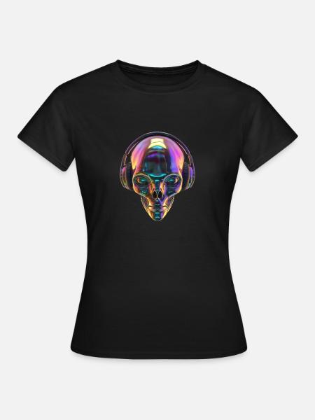 Chromatischer Alien-Kopf mit Kopfhörern - Frauen T-Shirt - Schwarz