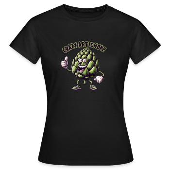 Crazy Veggies: Artichoke Thumbs Up - Frauen T-Shirt - Schwarz - Vorne - AI Model Female 172 dark (172cm)