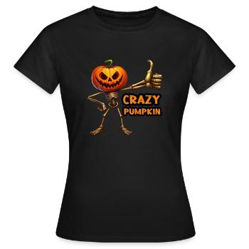 Crazy Veggies : Pumpkin Skeleton Thumbs Up - T-shirt Femme - noir - Devant - AI Model Female 172 dark (172cm)