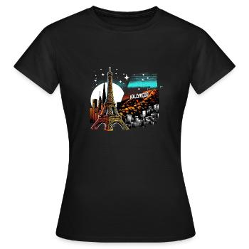 Eiffelturm Hollywood Magie – Städtezauber bei Nach - Frauen T-Shirt - Schwarz - Vorne - AI Model Female 172 dark (172cm)
