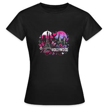 Paris romantique Hollywood – Art magique de la ville - T-shirt Femme - noir - Devant - AI Model Female 172 dark (172cm)