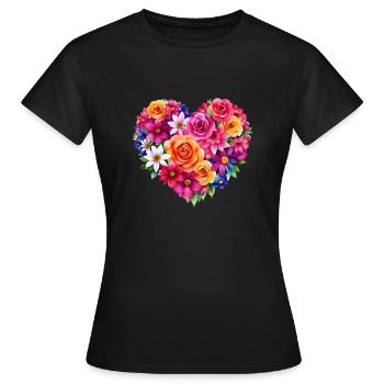 Fleurs - un cœur plein de - T-shirt Femme - noir - Devant - AI Model Female 172 dark (172cm)
