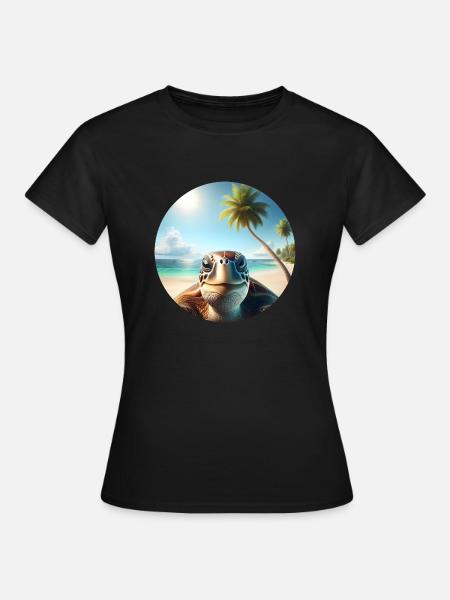Lächelnde Schildkröte - Frauen T-Shirt - Schwarz