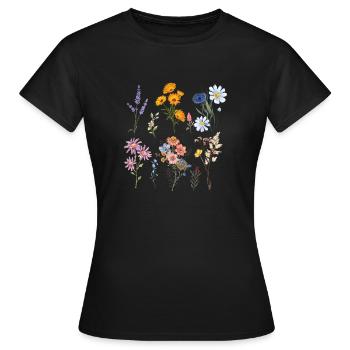 Botanische Wildblumen - Frauen T-Shirt - Schwarz - Vorne - AI Model Female 172 dark (172cm)