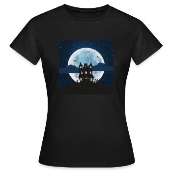 Haunted house with glowing full moon - Women's T-Shirt - black - Front - AI Model Female 172 dark (172cm)